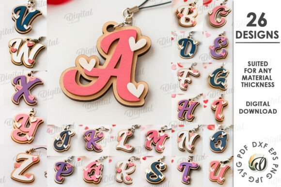 Valentine Monogram Keychains Bundle 136263452 Creativo Digital